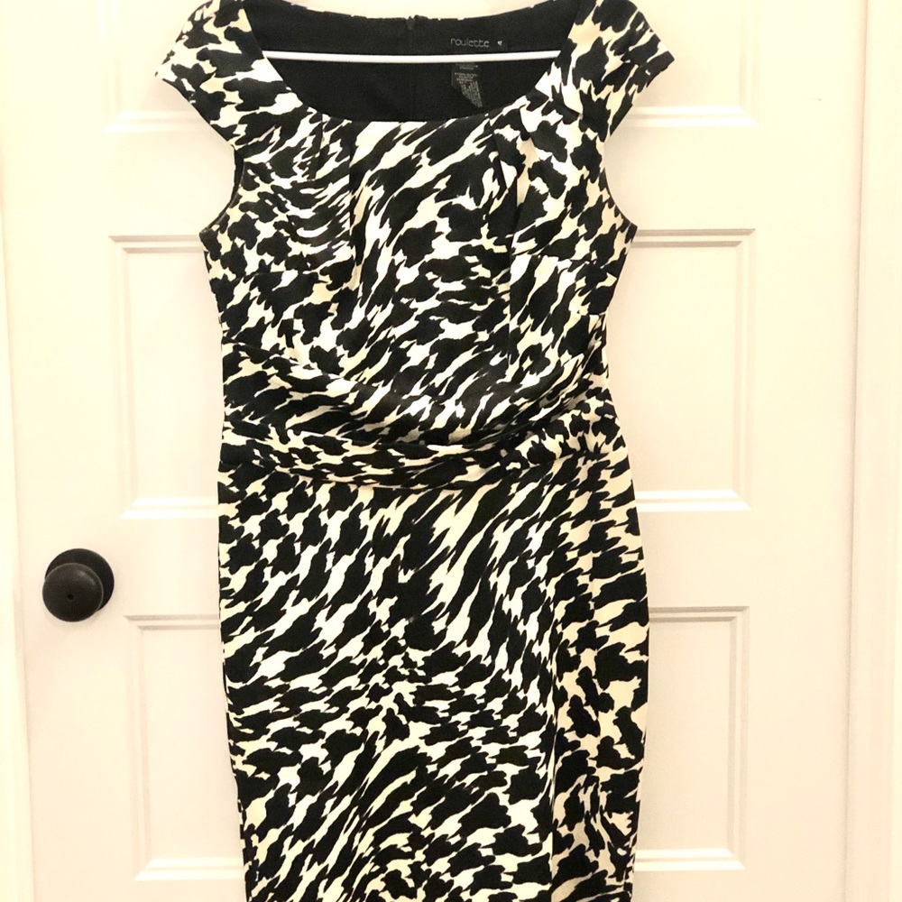 Off White and Black Patterned Dress